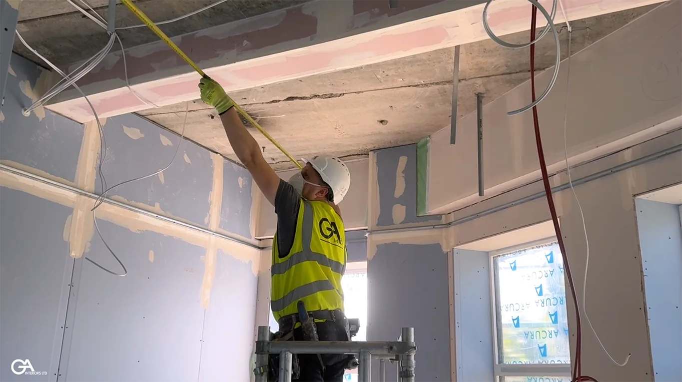 Drylining Internal Fit Out London Sfs Ceiling Installation Plasterboard Commercial Build Ga Interiors Marketing